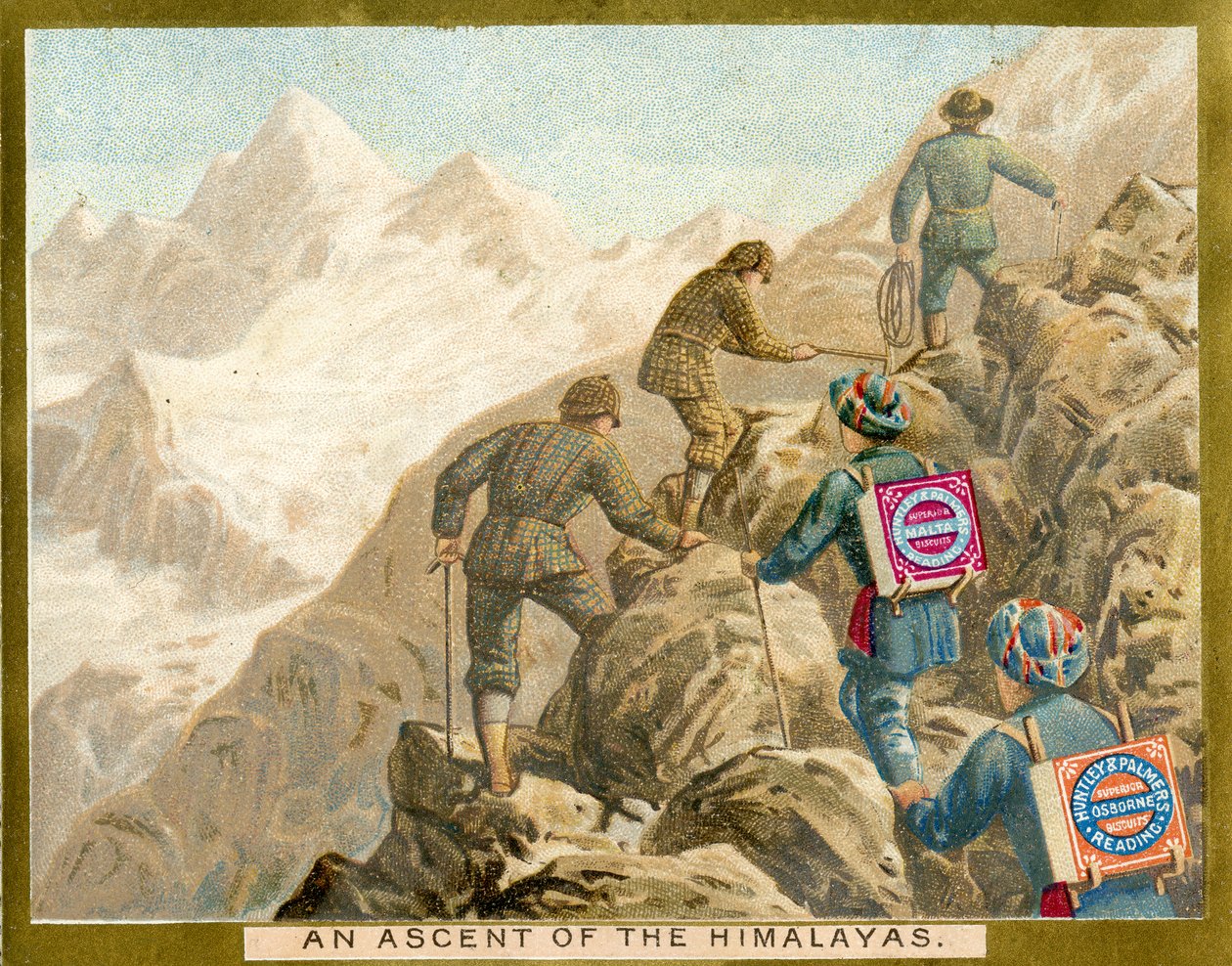 Himalajan nousu, Huntley & Palmers Biscuits -kampanjakortti, n. 1890 tekijältä English School