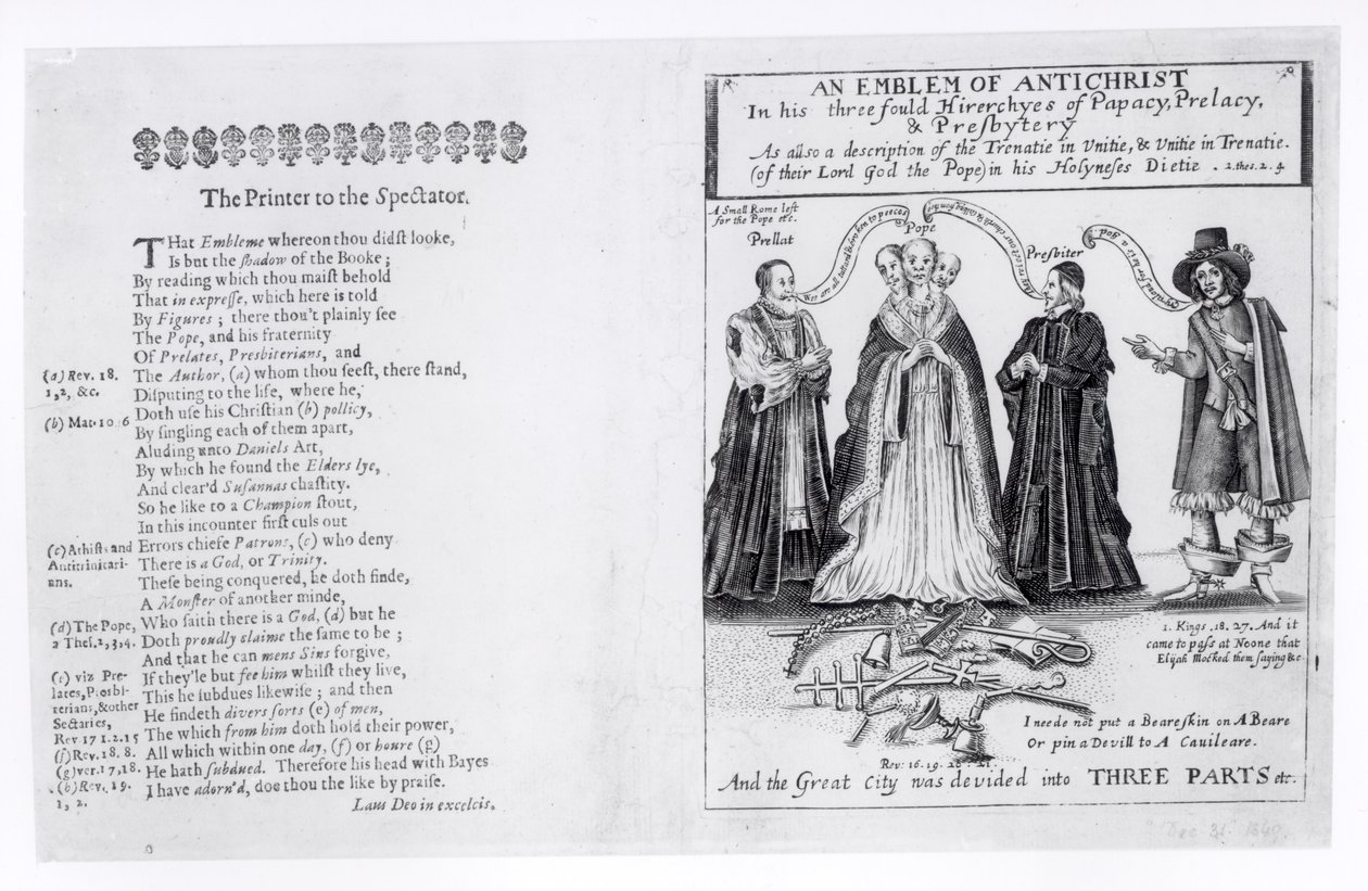 Antikristuksen tunnus hänen kolminkertaisessa paavin, prelacitin ja presbyterian hierarkioissa, 1649 tekijältä English School