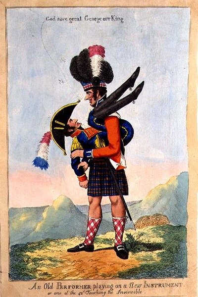 "Vanha esiintyjä soittaa uudella soittimella", julkaistu 22. syyskuuta 1803 (värilitro). tekijältä English School