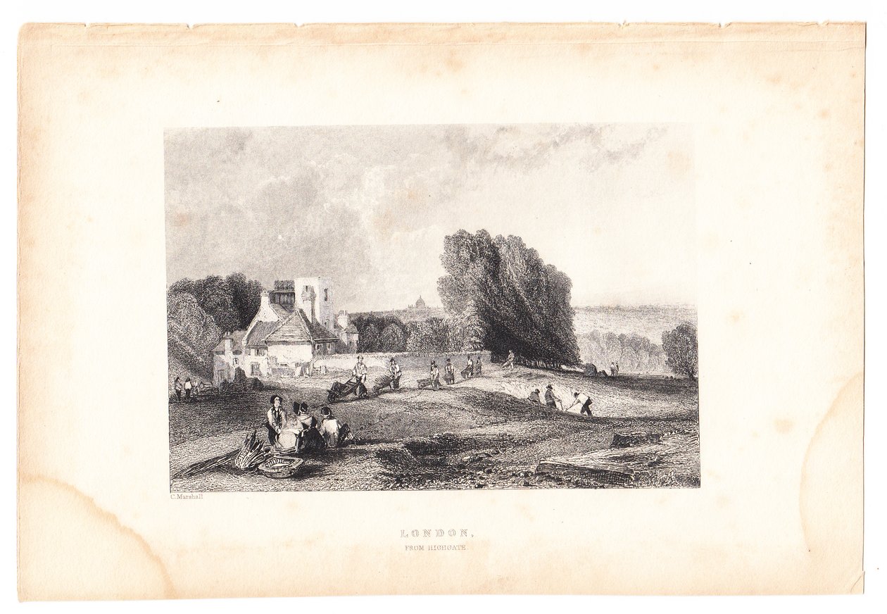 Lontoon kaiverrus Highgatesta, noin 1800 (kaiverrus) tekijältä English School