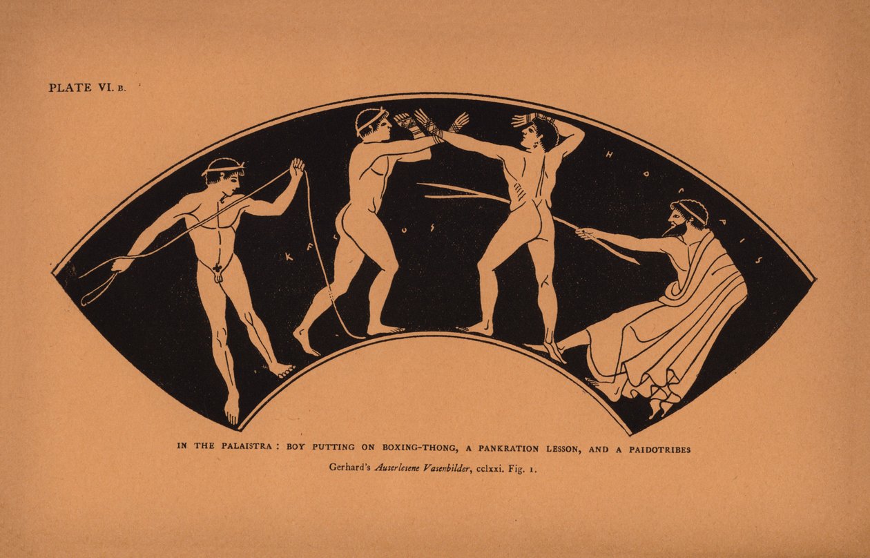 Antiikin Kreikan koulutus: Palaistra: Pankration-tunti ja paidotribes (litografia). tekijältä English School
