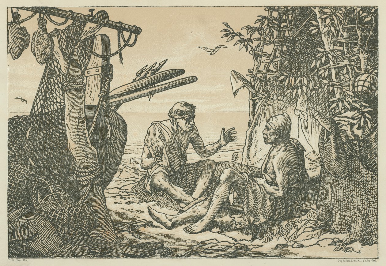 Antiikin Kreikan kalastajat (litografia) tekijältä English School