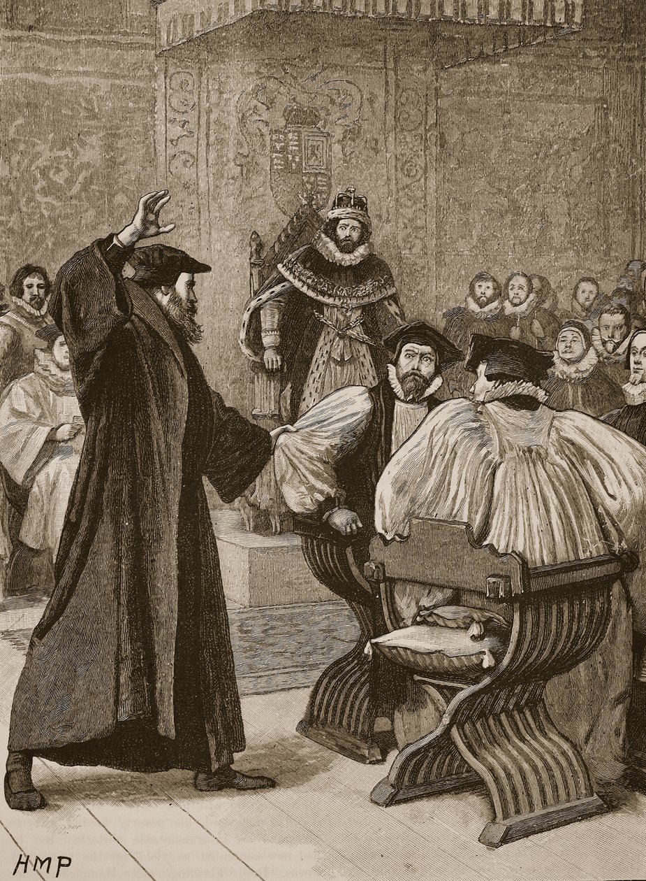 Andrew Melville ennen Scottish Privy Councilia, kuvitus Cassells Illustrated History of Englandista (seepiakuva) tekijältä English School