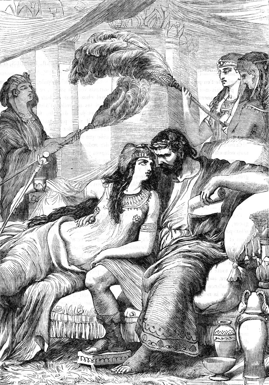 Antoine et Cleopatre (Antony ja Cleopatra) - Kuvitus kirjassa "" Completes de William Shakespeare""" 1866 - Tämän painoksen kuvitukset ja yleinen muoto on lainattu Cassellin kuvitetusta Shakespearesta, joka julkaistiin Lontoossa tekijältä English School