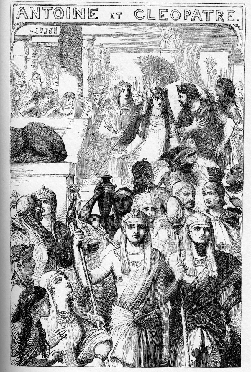 Antoine et Clopatre (Antony ja Cleopatra) - Kuvitus kirjassa "" Completes de William Shakespeare""" 1866 - Tämän painoksen kuvitukset ja yleinen muoto on lainattu Cassellin kuvitetusta Shakespearesta, joka julkaistiin Lontoossa tekijältä English School