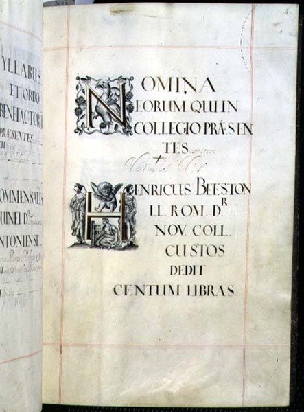 Arkisto 3693 fol.4 Sivu Benefaction Book of New Collegesta, Oxford tekijältä English School