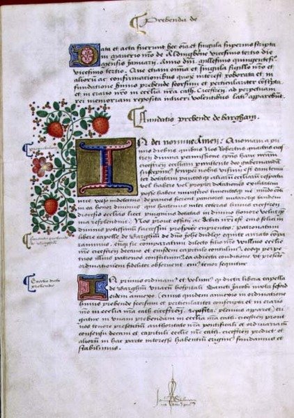 Arkisto 9432 f.19v Tekstisivu, jossa on valaistu alkukirjain "I", Robert Sherbornen tai Shirburnin (n. 1450-1536) Chichesterin piispa (vellum) peruskirjasta tekijältä English School