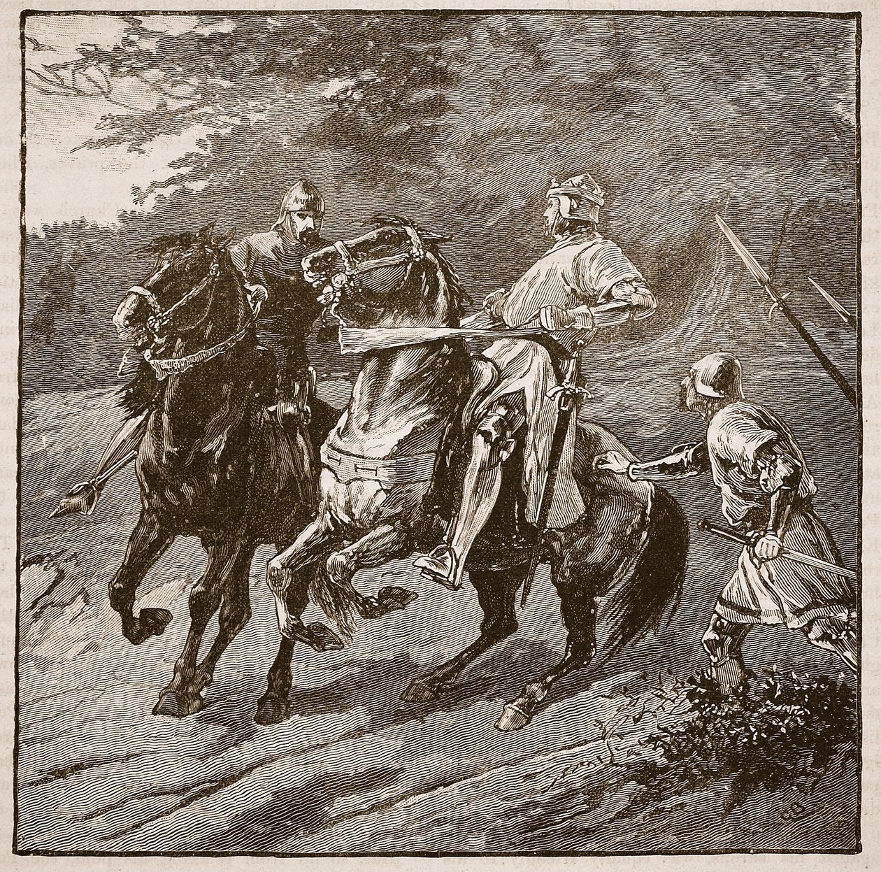 Kuningas Richardin pidätys, kuvitus Cassells Illustrated History of Englandista (seepiakuva) tekijältä English School