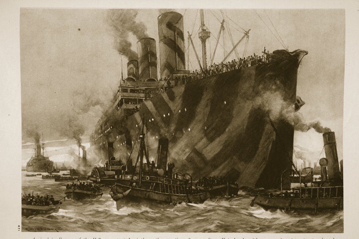 USA:n kuljetusalusta Leviathan, aiempi saksalainen linja-alus, Vaterland, saapui Ranskaan 12 000 amerikkalaissotilaan kanssa, 1914-1919 tekijältä English School