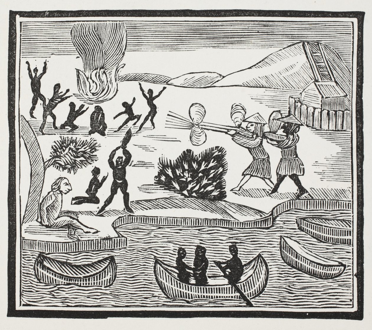 Savagesin saapuminen Christian Prisonerin kanssa, kuvitus John Ashtonin kirjasta Chap-books of the Eightenth Century, pubi. 1882 tekijältä English School
