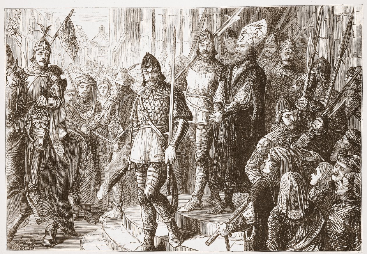 Kun he johdattivat häntä ulos kirkosta... hän alkoi laulaa Credo in Unum Deum, kuvitus James Aitken Wylien (1808-1890) teoksesta The History of Protestantism, pub. 1878 tekijältä English School