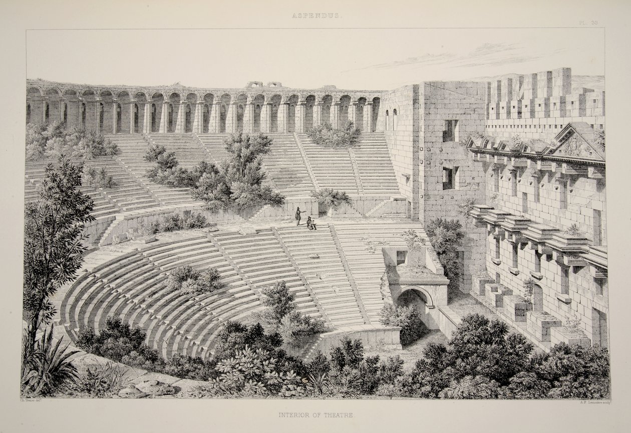 Aspendu - Teatterin sisätilat, teoksesta The Principal Ruins of Asia Minor, pub. 1863 (litografia) tekijältä English School