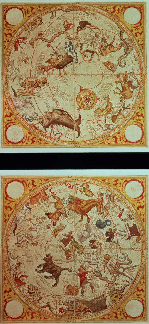 Astrologinen kalenteri, horoskooppimerkit, n.1660 (käsinvärinen kaiverrus) tekijältä English School