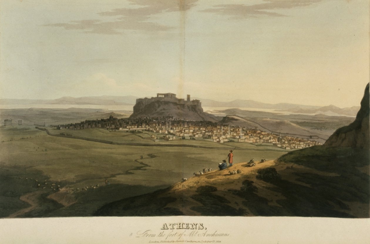 Ateena, kuvitus J. C. Hobhousen "Matka Albanian ja muiden maakuntien halki... Konstantinopoliin vuosina 1809-1810" tekijältä English School