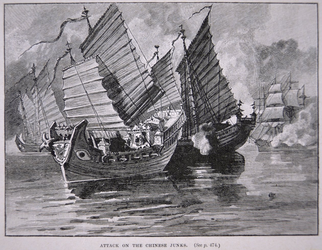 Hyökkäys kiinalaisia roskapostia vastaan vuonna 1841 (litho) tekijältä English School