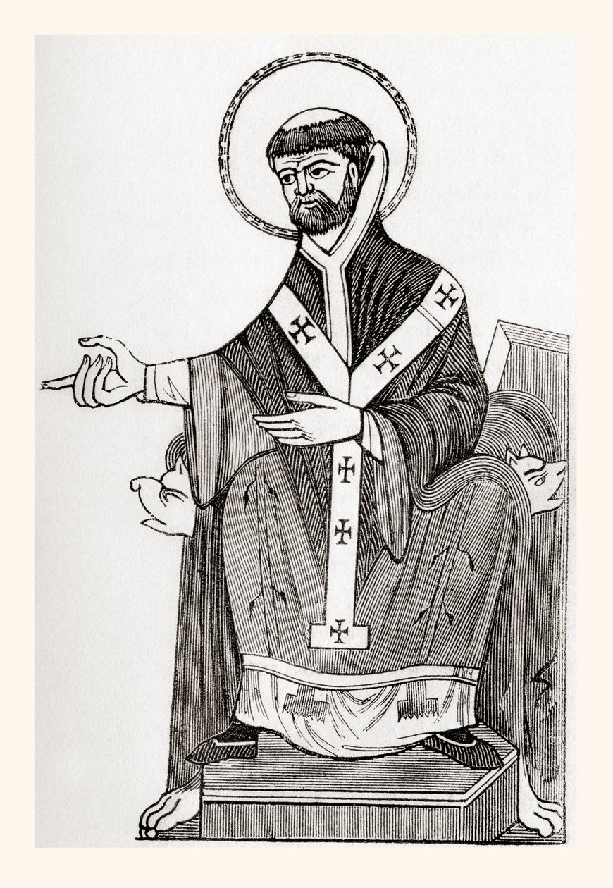 Augustinus Canterburyläinen, 6. vuosisadan katolinen benediktiinimunkki, josta tuli Canterburyn ensimmäinen arkkipiispa, Vanhasta Englannista: A Pictorial Museum, julkaistu 1847 tekijältä English School