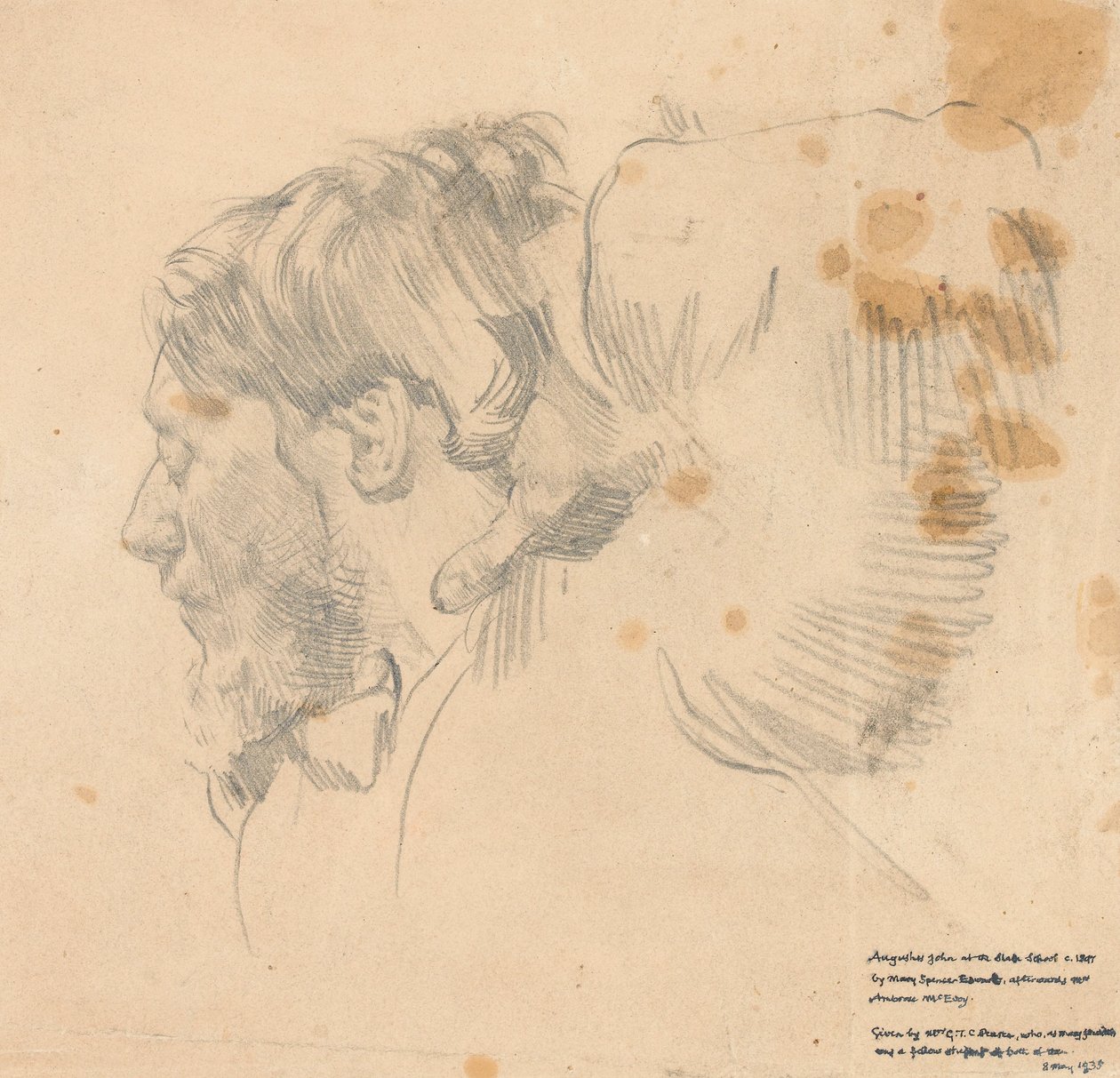Augustus John Slade School of Artissa, n. 1897 (grafiitti paperille) tekijältä English School