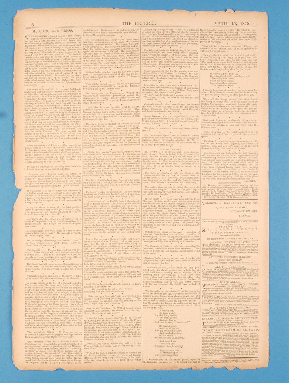 Erotuomarin takasivu, nro 35. 15 päivänä huhtikuuta 1878 tekijältä English School