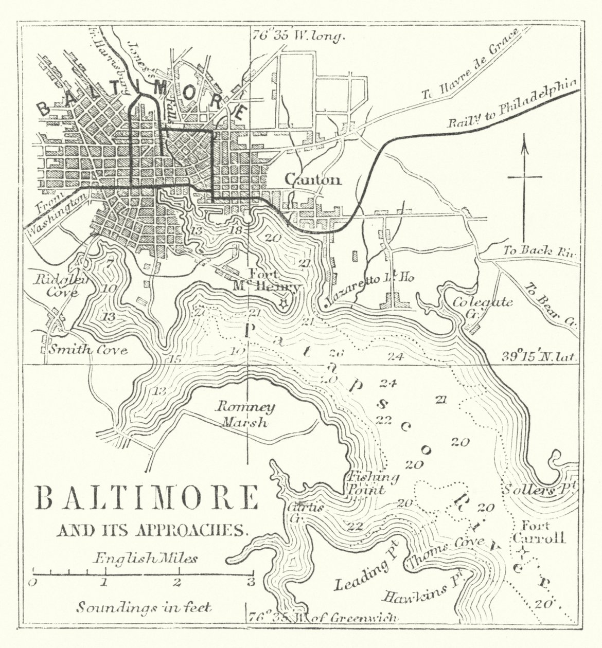 Baltimore ja sen lähestymisalueet (kaiverrus) tekijältä English School