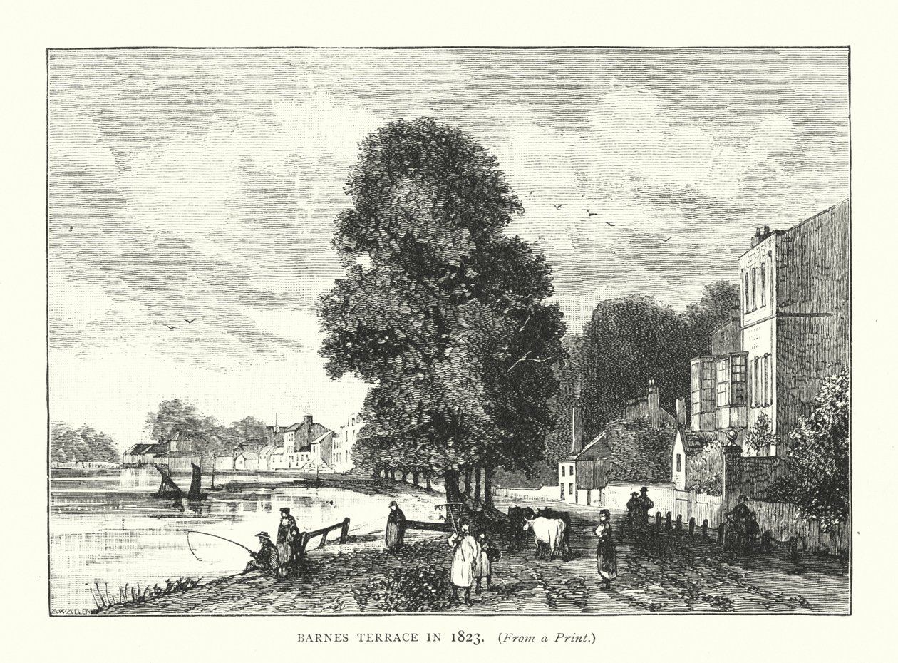Barnes Terrace vuonna 1823 (kaiverrus). tekijältä English School