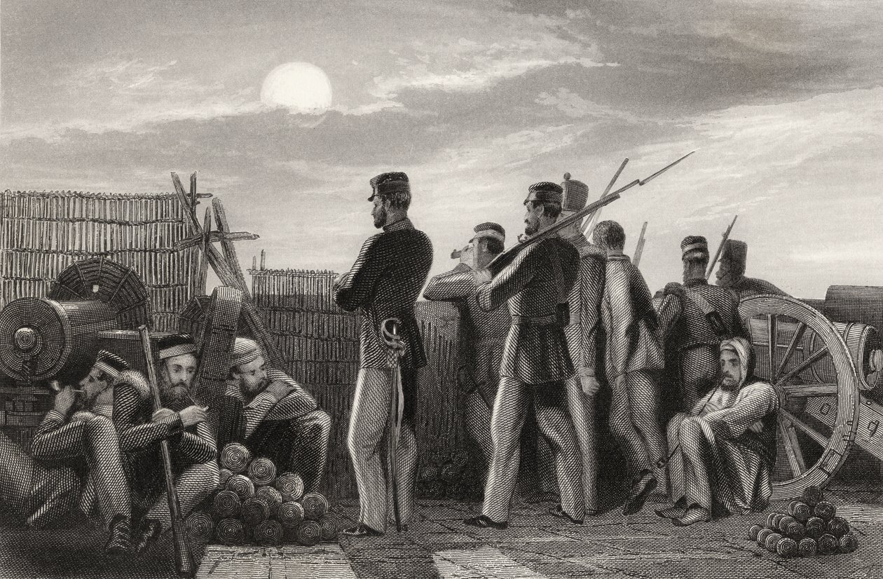 Battery at Lucknow, puolustajat näkemässä, "Intian kapinan historiasta" tekijältä English School