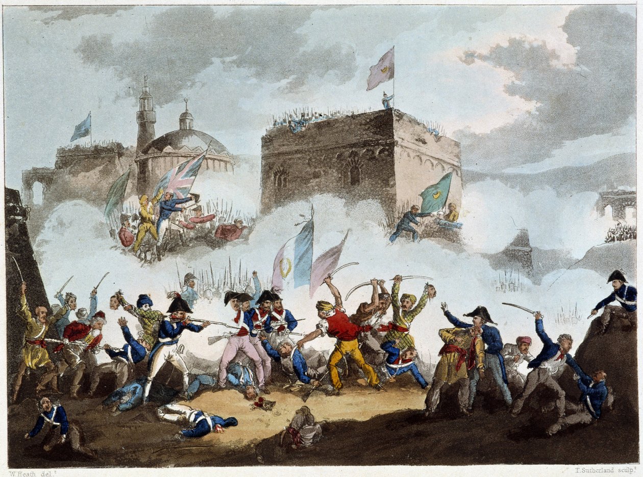 Battle of Saint John of Acre, 8. toukokuuta 1799 - Sutherlandin "" The Napoleon Wars" -kirjassa, Dubourg, Lontoo, imp. kirjoittanut Jenkins tekijältä English School