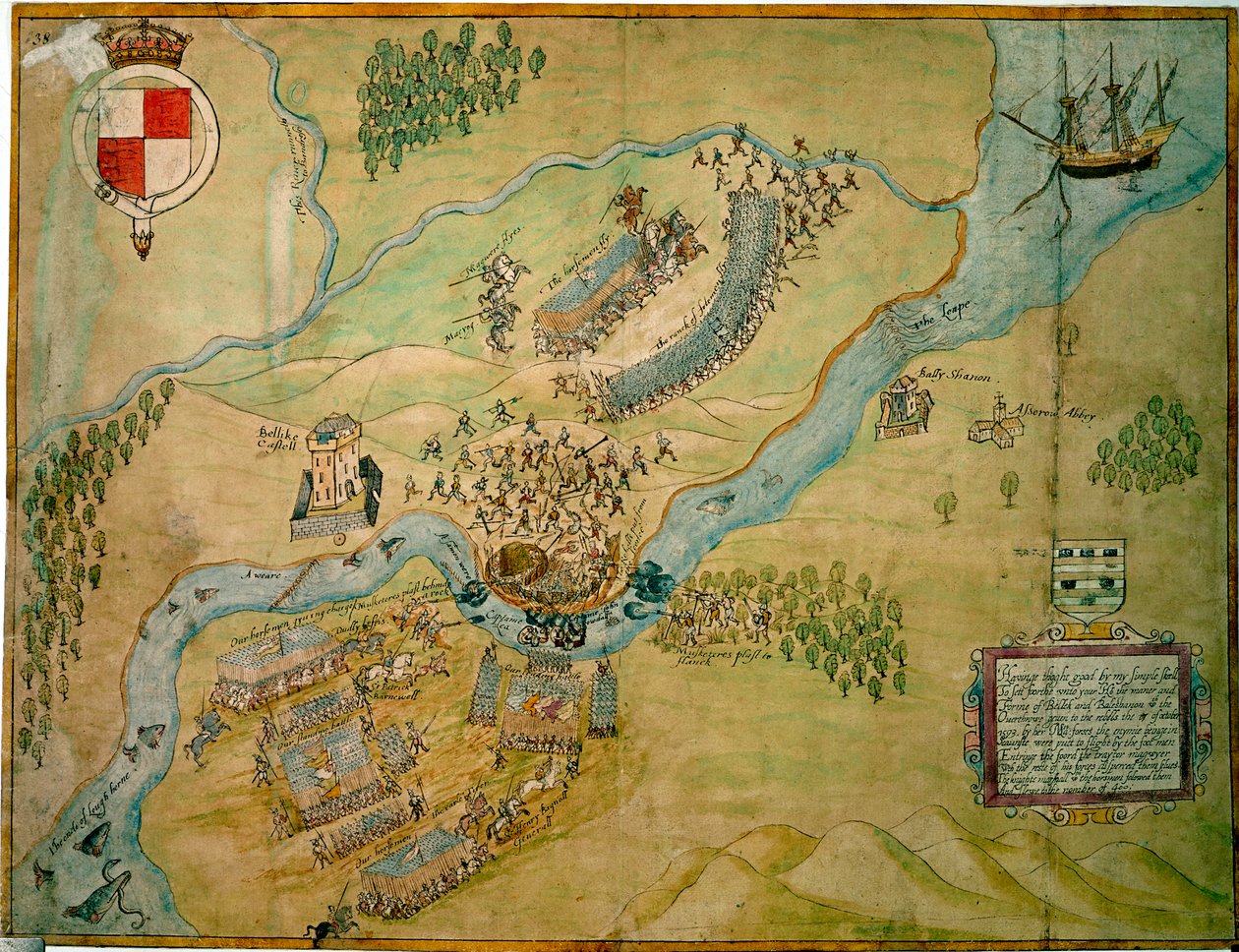 Erne Fordin taistelu vuonna 1593 (kynä ja muste pesulla paperille) tekijältä English School