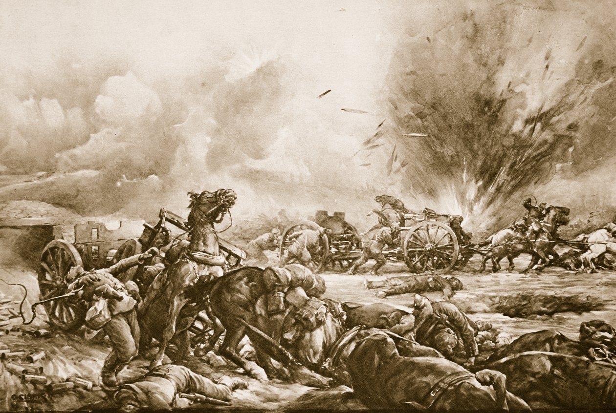 Baijerin patteri joutui brittiläiseen tulipaloon vapautuessaan Rapaume Roadin eteläpuolella, 1914-1919 tekijältä English School