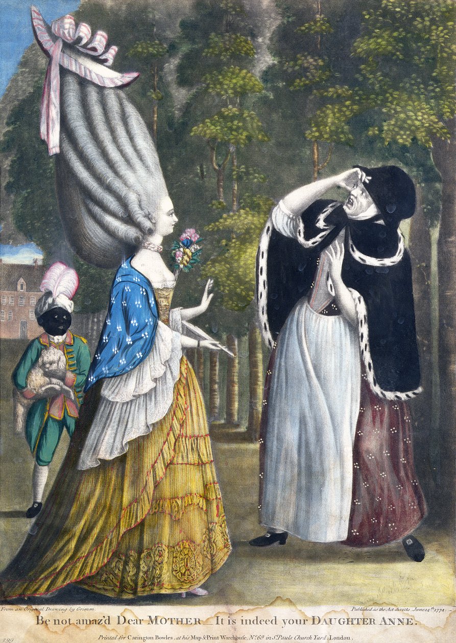 Älä hämmästy Rakas äiti - Se on todellakin tyttäresi Anne, Grimmin alkuperäisestä piirroksesta, joka on painettu Carington Bowlesille, Lontoolle, pubille. 1774 tekijältä English School