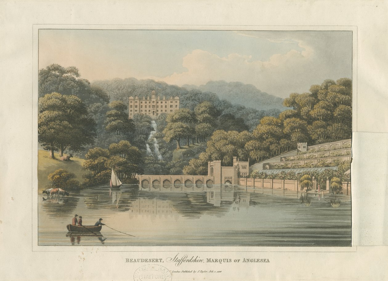 Beaudesert Hall and Park: värillinen akvatintakaiverrus, 1816 tekijältä English School