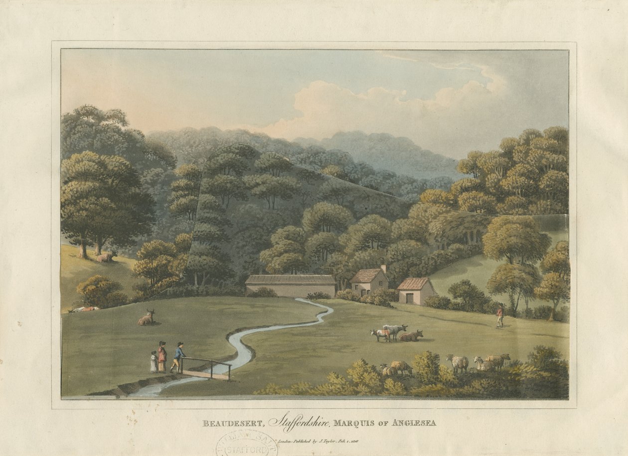 Beaudesert Park: värillinen akvatintakaiverrus, 1816 tekijältä English School