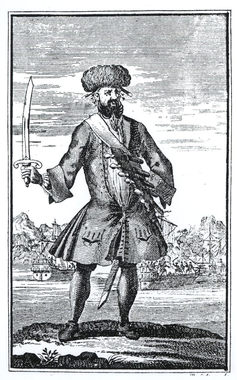 Mustaparta merirosvo, kapteeni Charles Johnsonin teoksesta A General History of ryöstöt ja murhat pahamaineisimpien piraattien, julkaistiin 1724 tekijältä English School