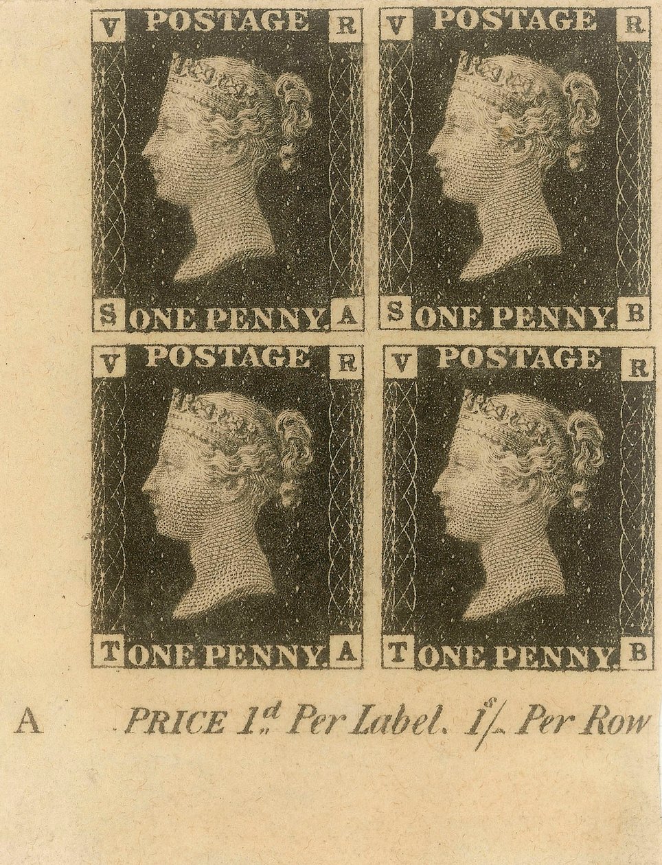 Block of Penny Black postimerkkejä, n. 1840 (postimerkit) tekijältä English School