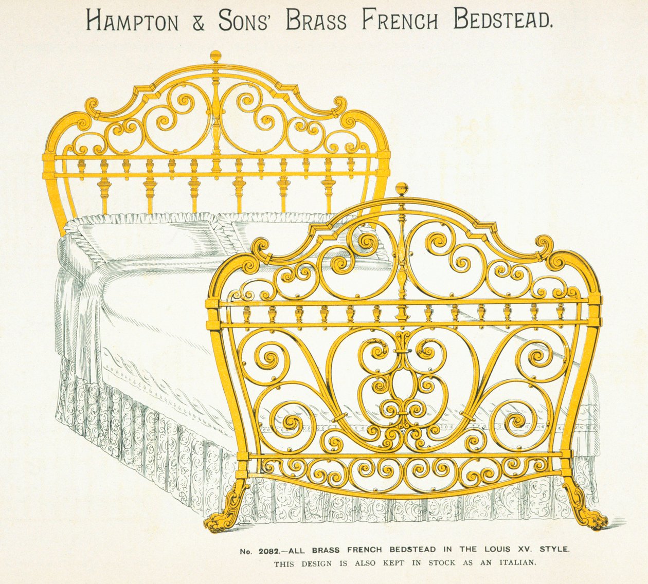 Messinkinen ranskalainen sänky, Hampton and Sons Catalog of Furniture, 1902 tekijältä English School