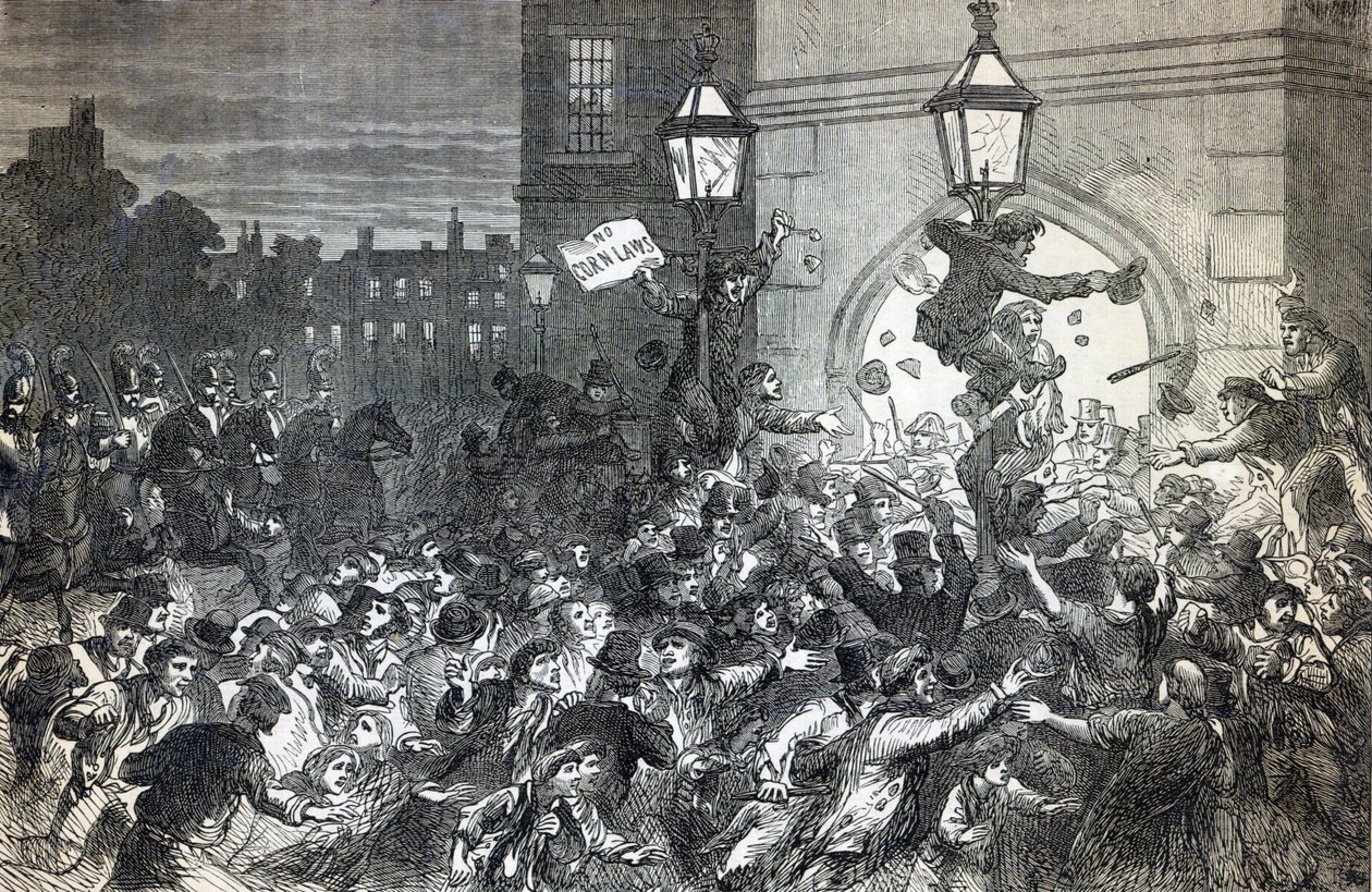 Bread Riot alahuoneen sisäänkäynnillä vuonna 1815 tekijältä English School