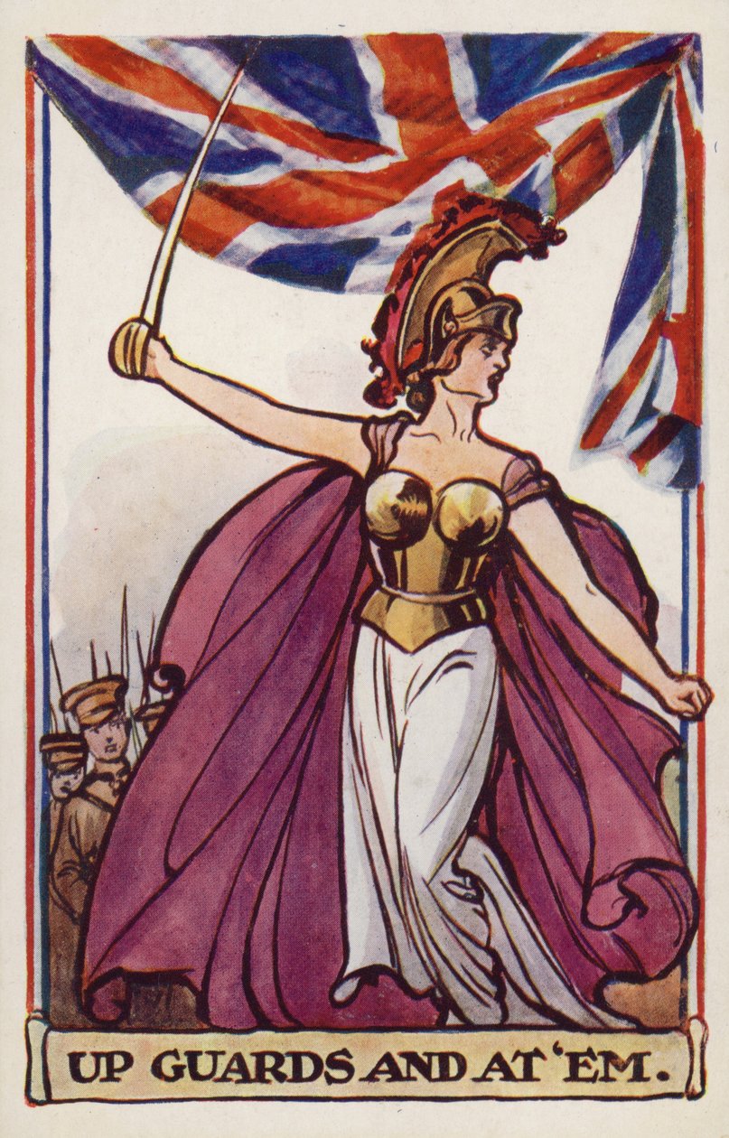 Britannia sotilaiden ja unionilipun kanssa (värilitografia). tekijältä English School