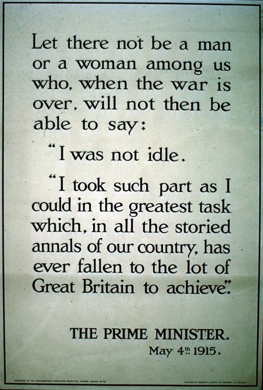 Ison-Britannian ensimmäisen maailmansodan rekrytointijuliste, 1915 tekijältä English School