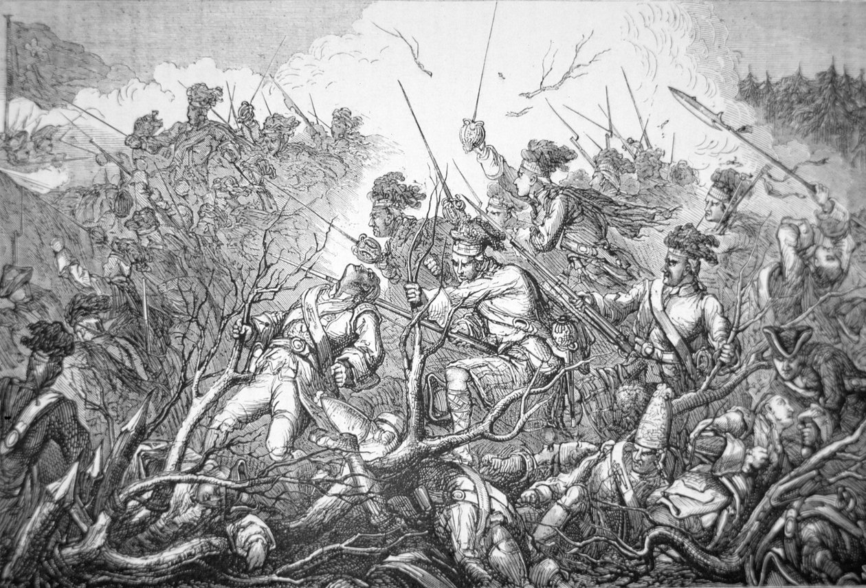 Brittien hyökkäys Fort Ticonderogaan 8. heinäkuuta 1758 (kaiverrus) tekijältä English School