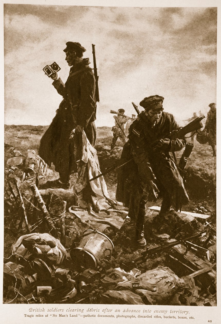 Brittisotilaat raivasivat roskia vihollisen alueelle etenemisen jälkeen, 1914-1919 tekijältä English School