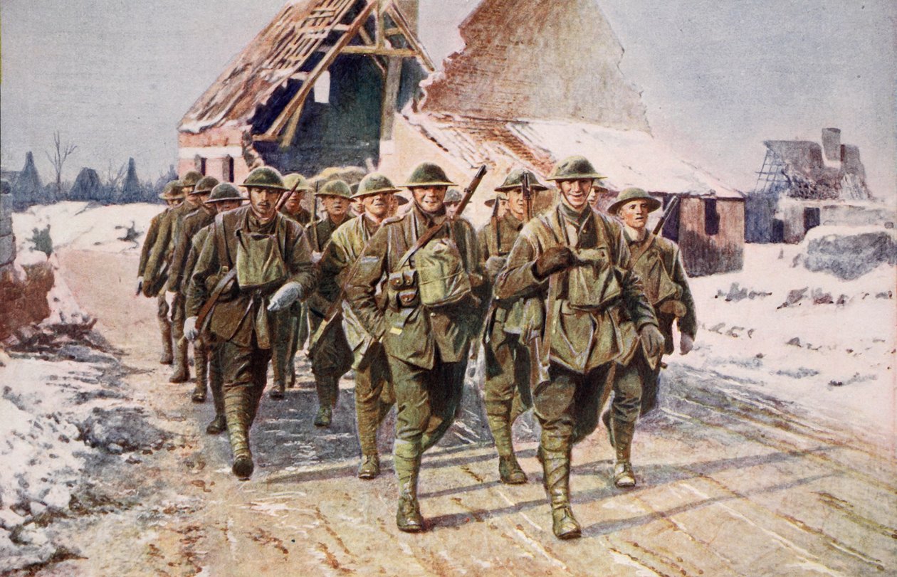 Brittijoukot marssissa talviolosuhteissa, 1914-19 tekijältä English School
