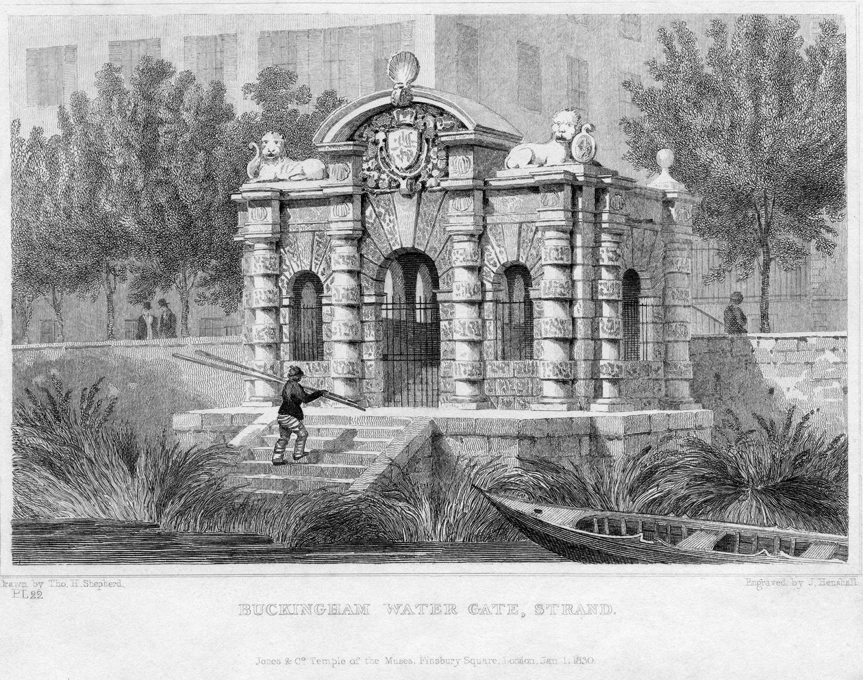 Buckingham Water Gate, Strand, 1830 tekijältä English School