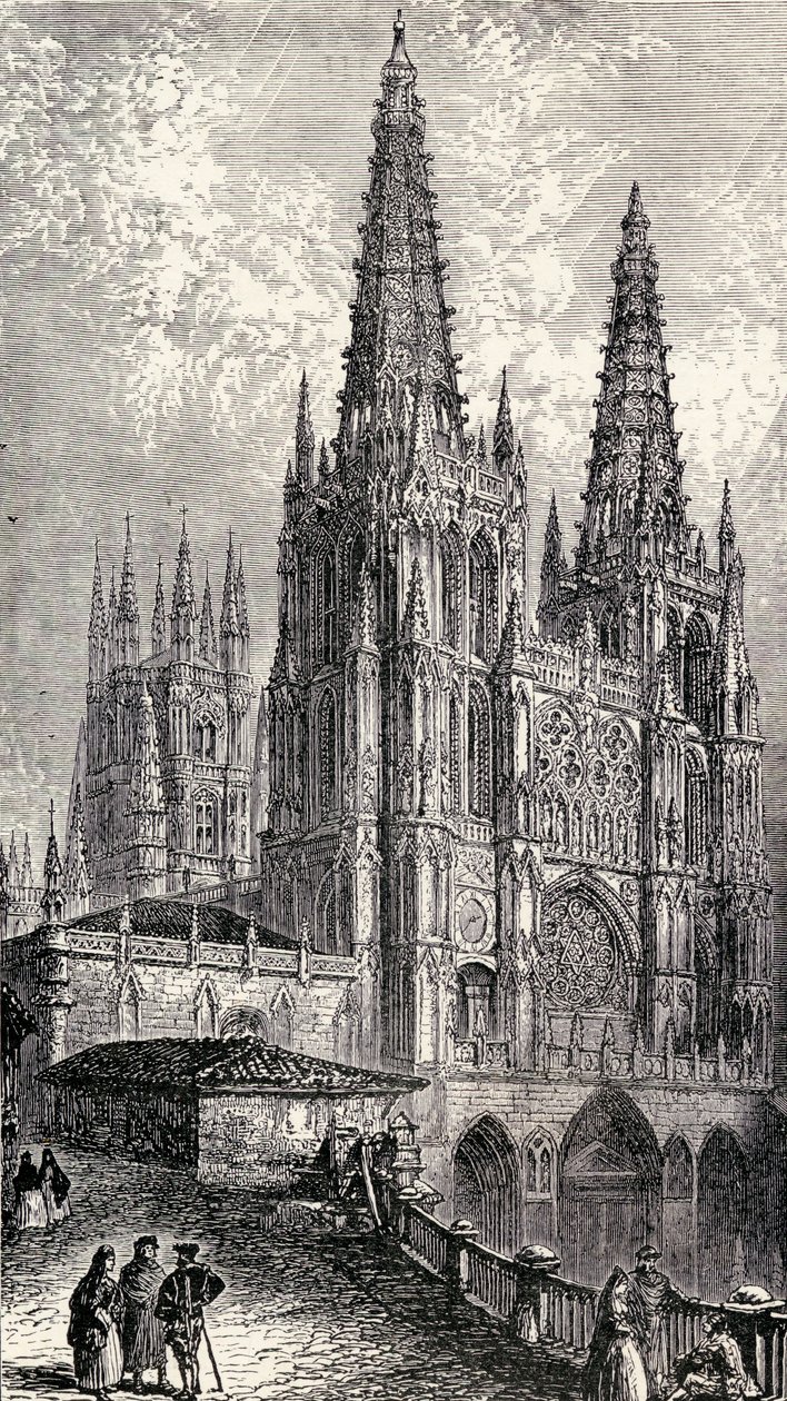 Burgosin katedraali, Burgos, Espanja, Henry Edward Wattsin teoksesta "Espanja: Yhteenveto Espanjan historiasta maurien valloituksesta Granadan kukistumiseen, 711-1492", julkaistiin vuonna 1893. tekijältä English School
