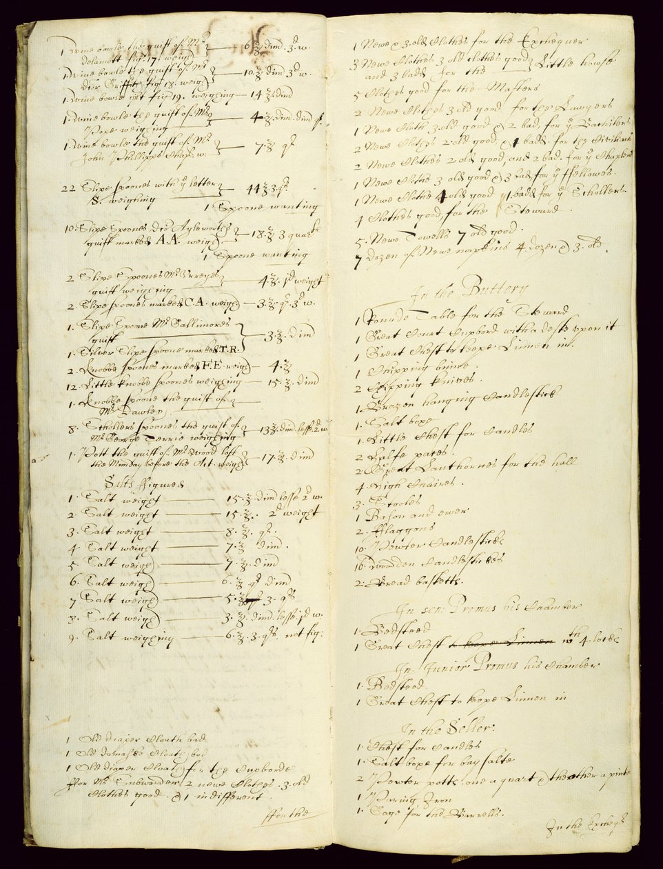 Bursars Long Book, joka näyttää inventaarion vuodesta 1631 alkaen tekijältä English School