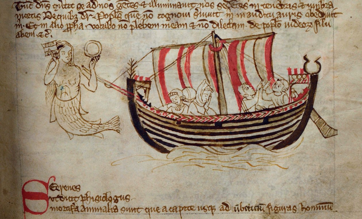 CCA-LitMs/D/10 fol. 18r Siren, Bestiarysta tekijältä English School