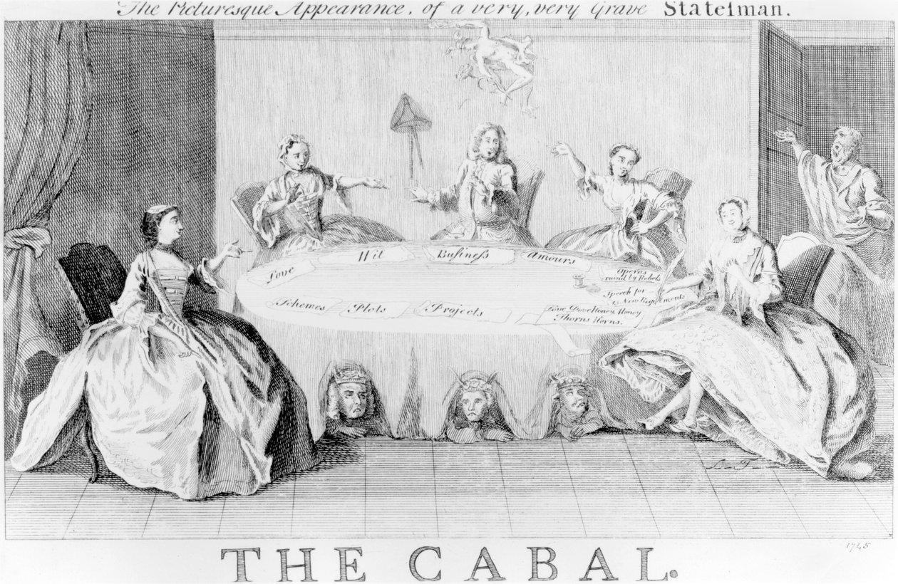 Cabal: Hyvin, erittäin vakavan valtiomiehen maalauksellinen ulkonäkö, n. 1745 tekijältä English School