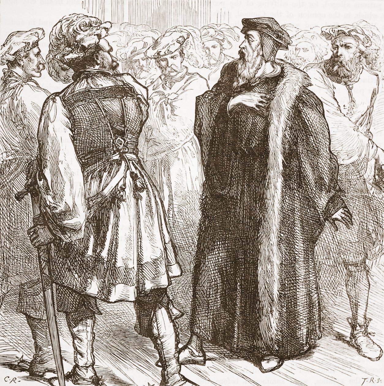 Calvin vihollistensa edessä neuvostossa, esimerkki James Aitken Wylien (1808-1890) Protestantismin historiasta, pub. 1878 tekijältä English School