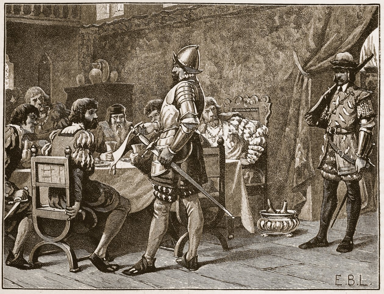 FitzGeraldien vangitseminen, kuvitus Cassells Illustrated History of Englandista (seepiakuva) tekijältä English School