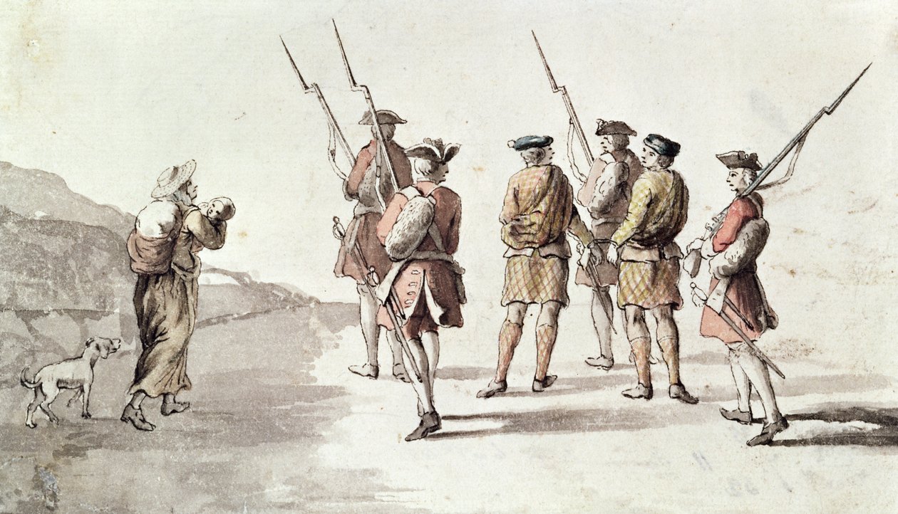 Kapinallisen vangitseminen, Simon Fraser, Lord Lovat (1667?-1747) (akvarelli paperille) tekijältä English School