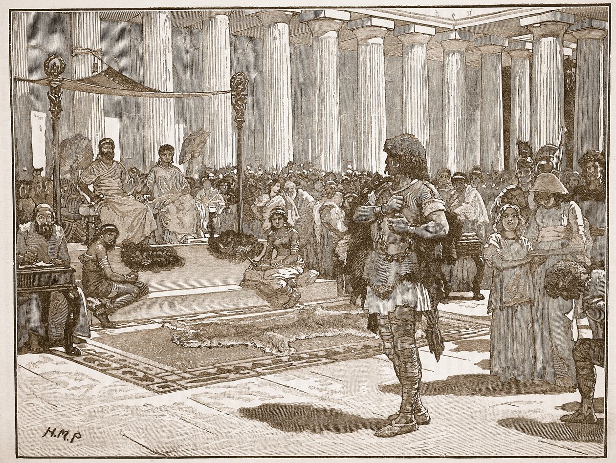 Caractacus ennen Claudiusta, kuvitus Cassells Illustrated History of Englandista (seepiakuva) tekijältä English School