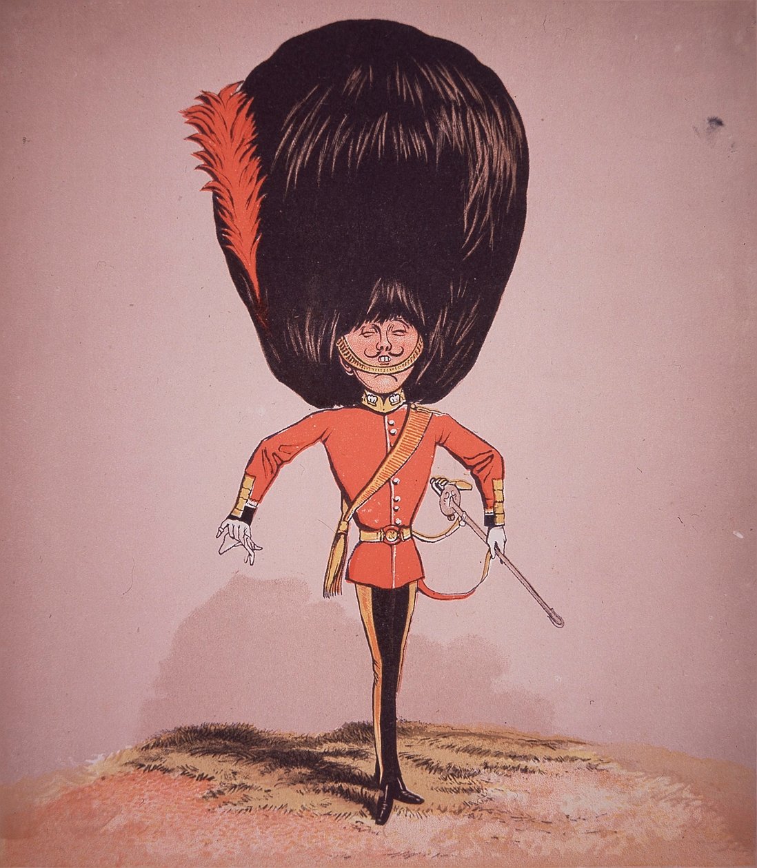 Karikatyyri Coldstream Guards Upseerista, majuri Seccomben "Army and Navy Drolleries" -sarjasta tekijältä English School